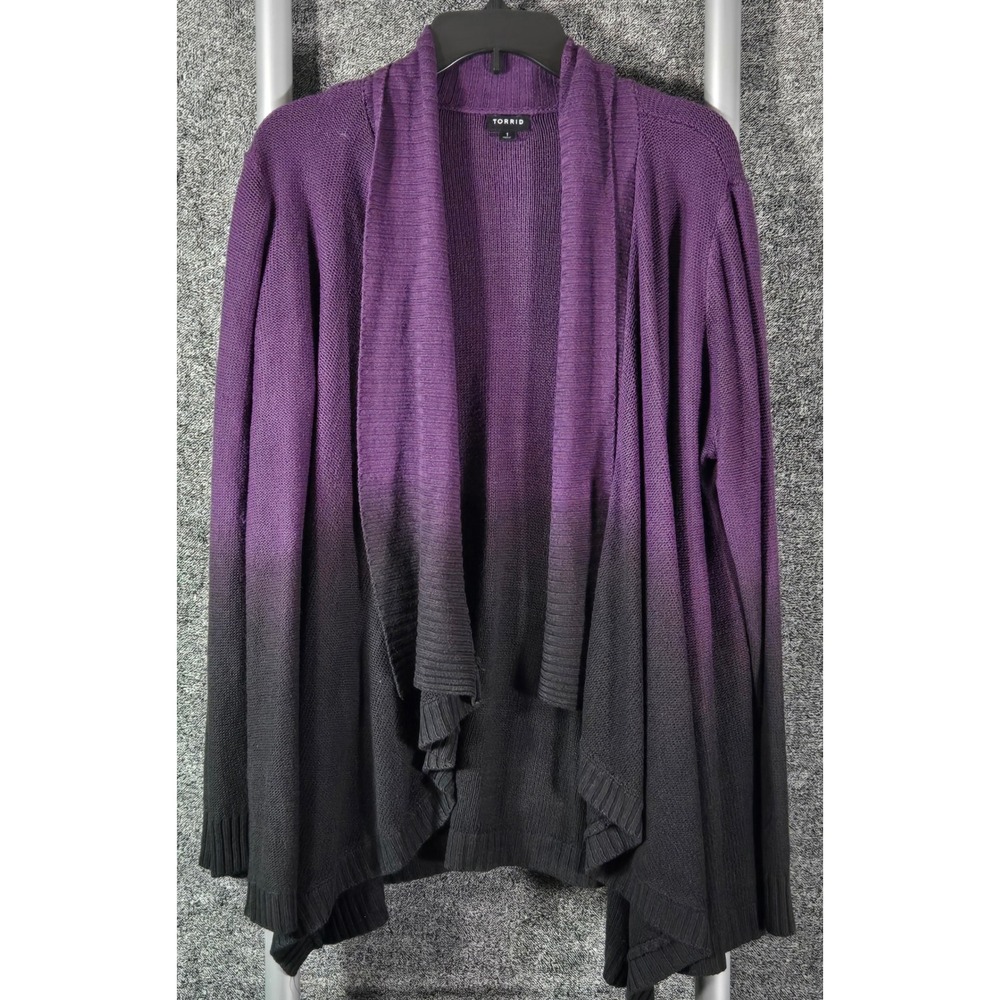 Torrid Purple Black Ombre Open Front Waterfall Cardigan Sweater Size 1 11541248